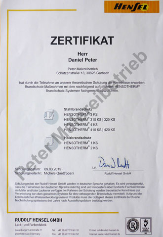 Zertifikat Brandschutz